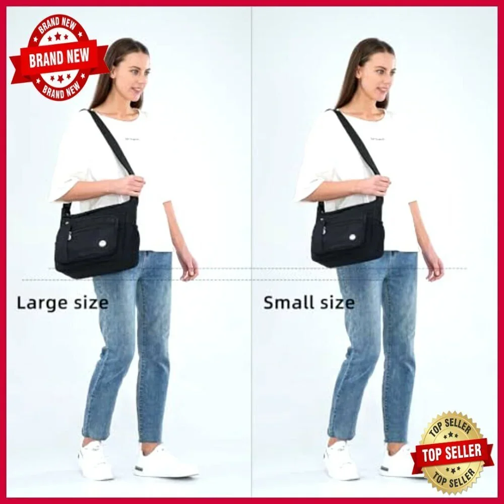 Large Nylon Satchel with 12 Pockets, Adjustable Strap, Waterproof Tote